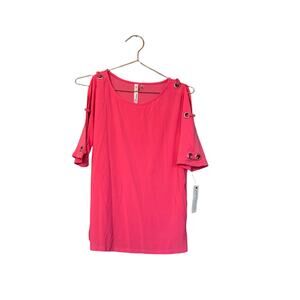 Ny collection pink blouse with rivet braiding on sleeve size petite small